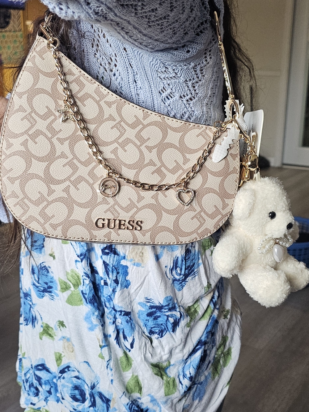 GUESS TUAPE Logo Shoulder Bag with Gold Chain